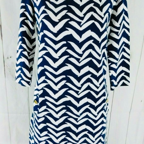 Lilly Pulitzer Navy & White I Got Lucky Bird Charlene Chevron Shift Dress - Picture 2 of 8